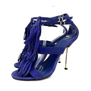 Brian Atwood Luciana High Stiletto Heel Suede Fringe Pumps Blue‎ Size 9